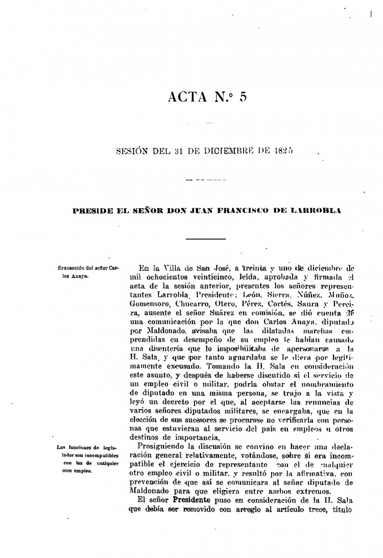 DIARIO DE SESIONES DE LA HONORABLE CAMARA DE REPRESENTANTES DE LA PROVINCIA ORIENTAL del 31/12/1825